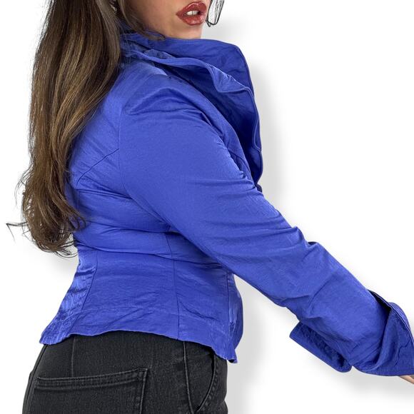 90's purple extravagant  evening fitted blouse blazer with unique double collar - Picture 15 of 16